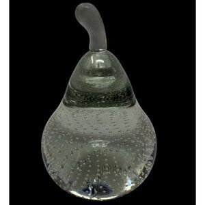 VTG Clear Art Glass Pear Paperweight Bullicante Controlled Bubbles Bolle Studio